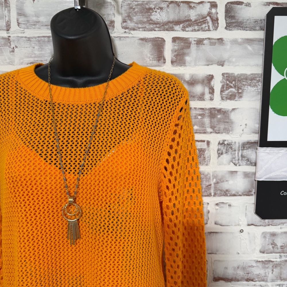 J.Crew Bright Orange Open-Knit Sweater XS